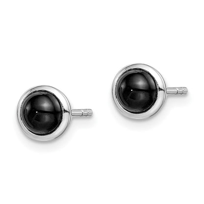 Sterling Silver Rhodium-Plated Polished Onyx Round Bezel Stud Earrings
