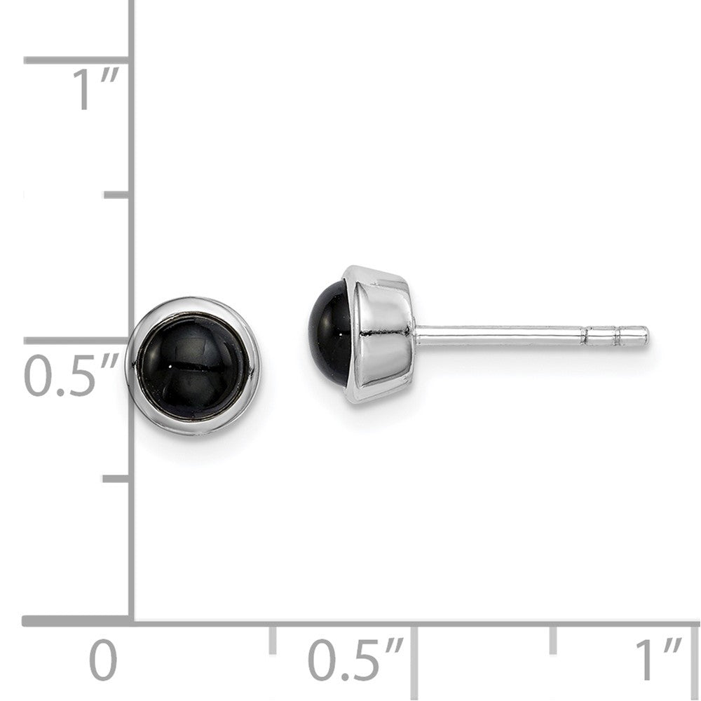 Sterling Silver Rhodium-Plated Polished Onyx Round Bezel Stud Earrings