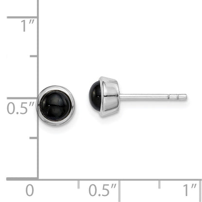 Sterling Silver Rhodium-Plated Polished Onyx Round Bezel Stud Earrings