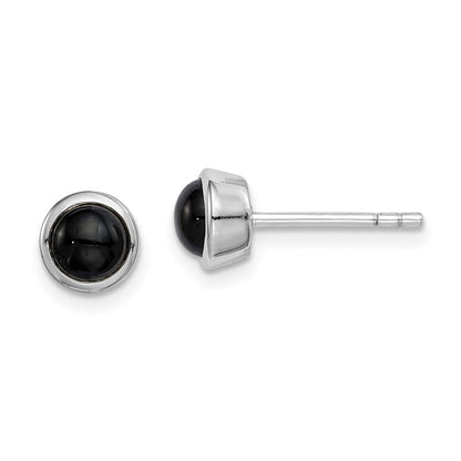 Sterling Silver Rhodium-Plated Polished Onyx Round Bezel Stud Earrings