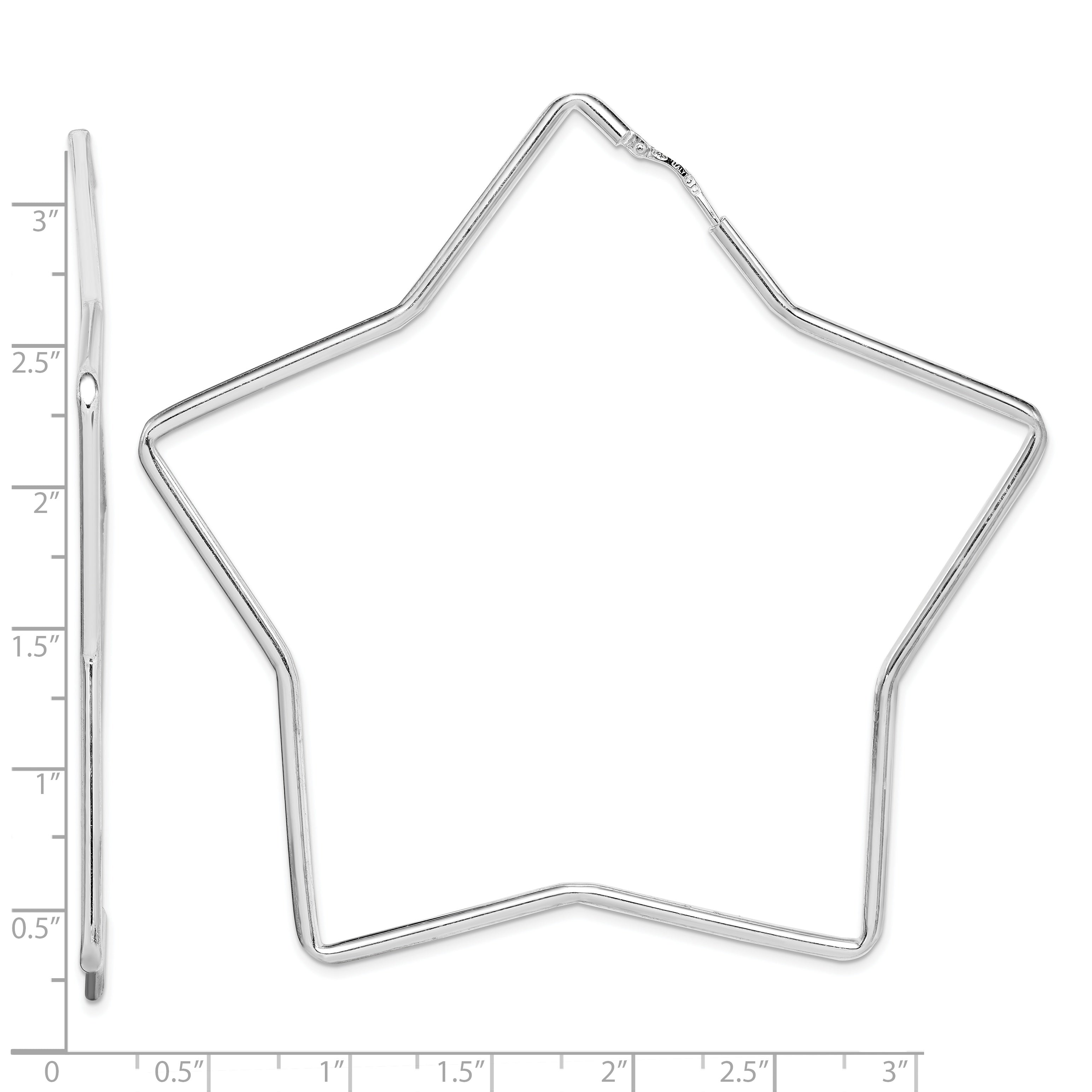 Sterling Silver Rhodium-Plated 2mm Star Hoop Earrings