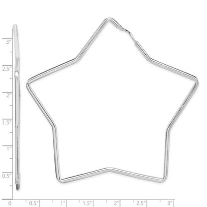 Sterling Silver Rhodium-Plated 2mm Star Hoop Earrings