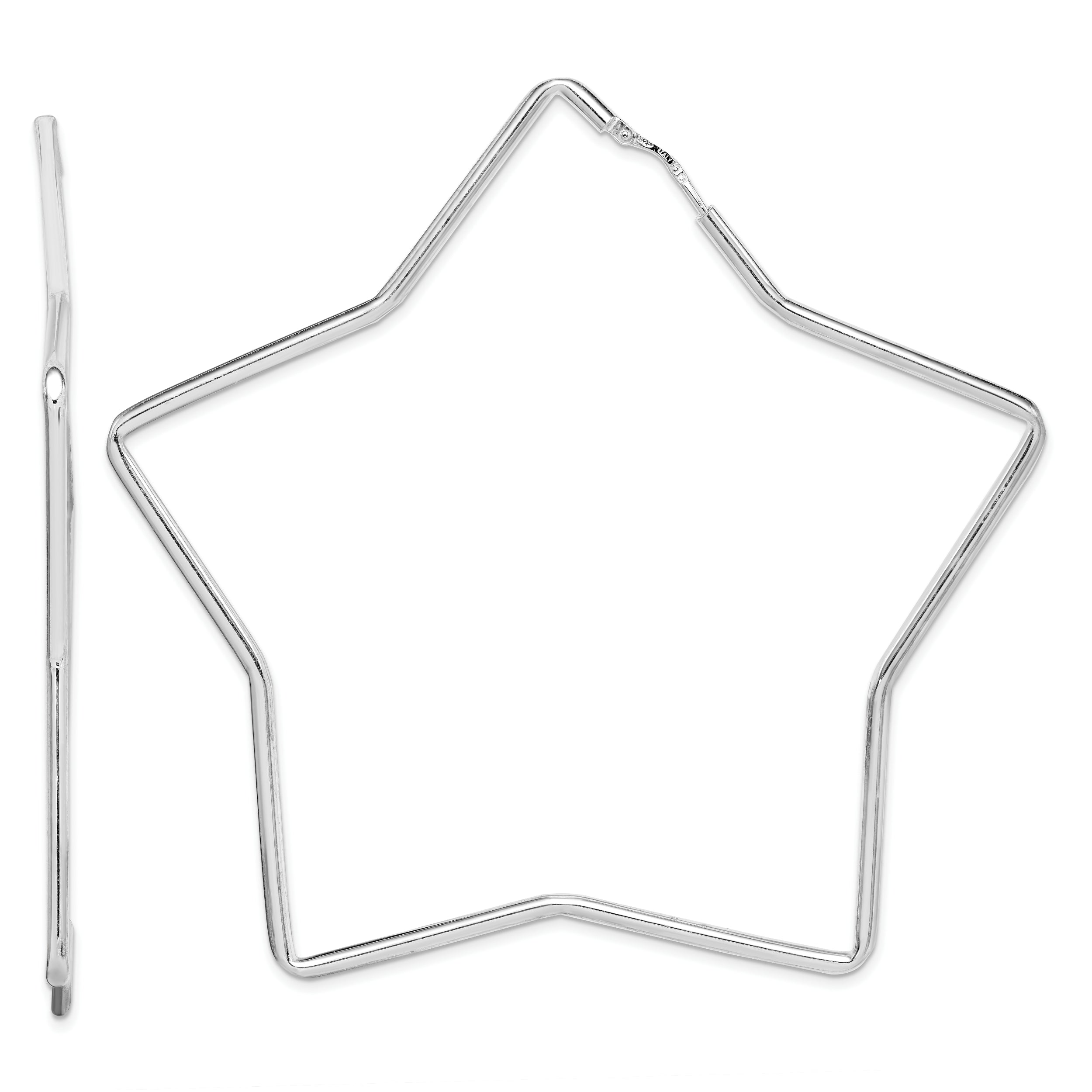 Sterling Silver Rhodium-Plated 2mm Star Hoop Earrings