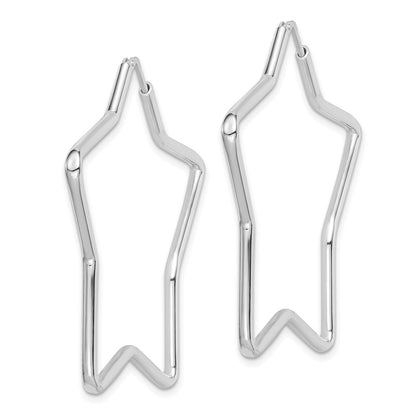 Sterling Silver Rhodium-Plated 2mm Star Hoop Earrings