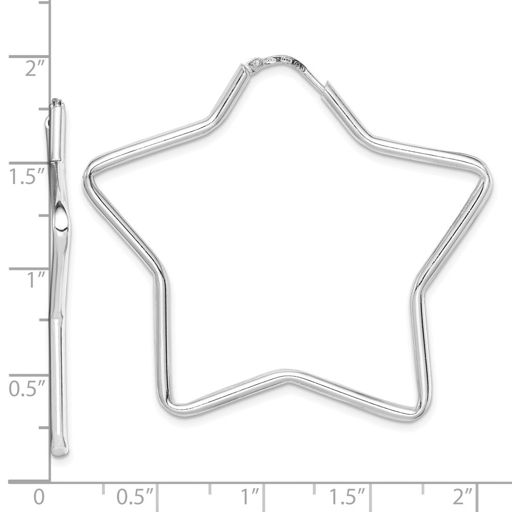 Sterling Silver Rhodium-Plated 2mm Star Hoop Earrings
