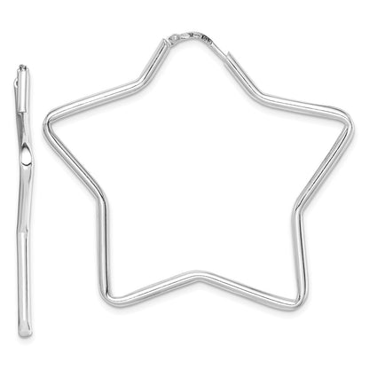 Sterling Silver Rhodium-Plated 2mm Star Hoop Earrings