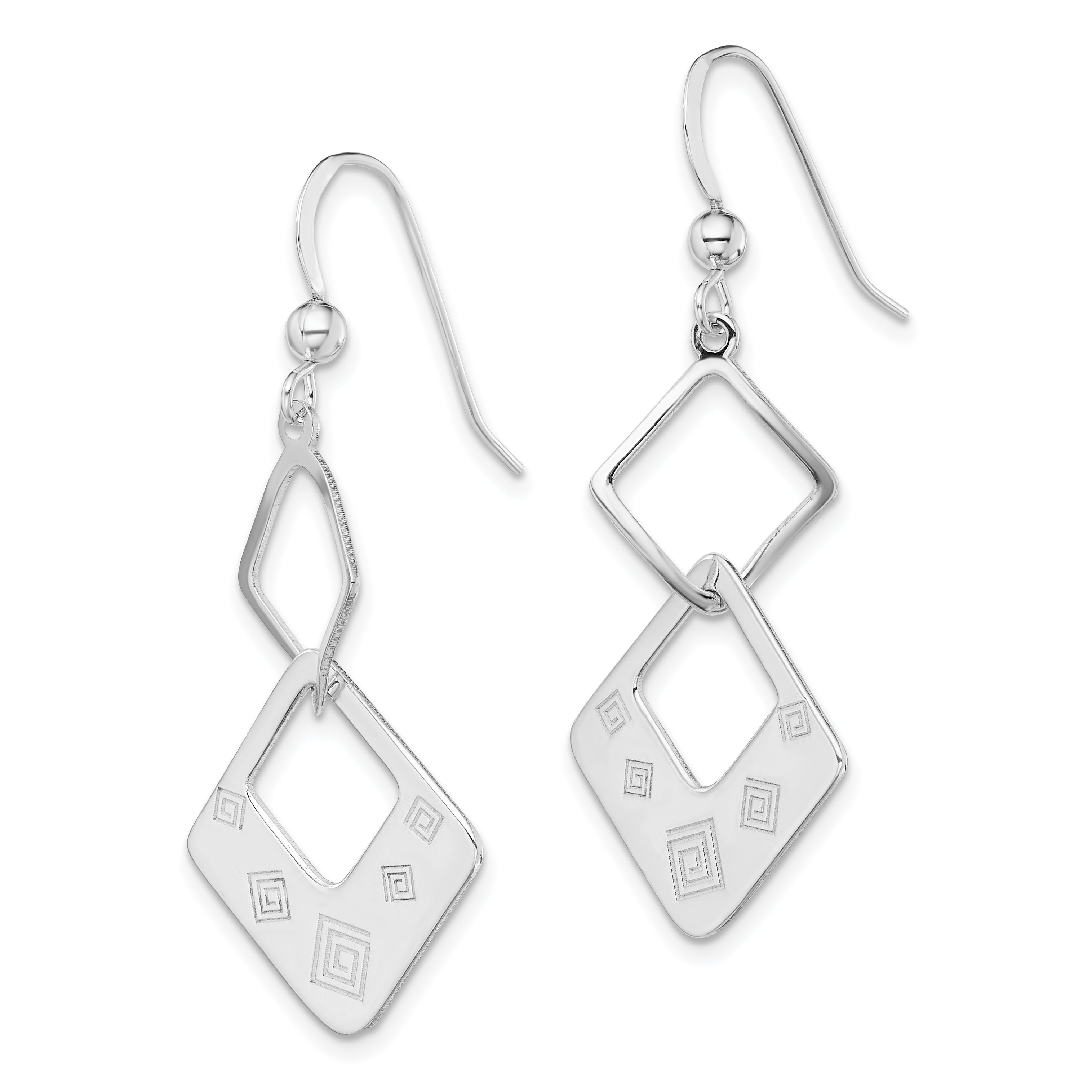 Sterling Silver Polished Geometric Design Diamond Shape Dangle Earrings