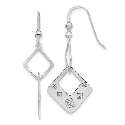 Sterling Silver Polished Geometric Design Diamond Shape Dangle Earrings