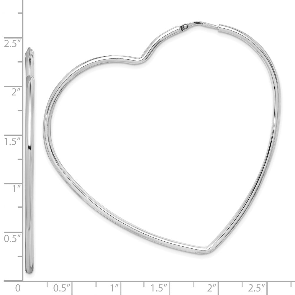 Sterling Silver Rhodium-Plated 2mm Heart Hoop Earrings