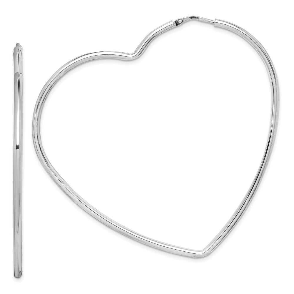Sterling Silver Rhodium-Plated 2mm Heart Hoop Earrings