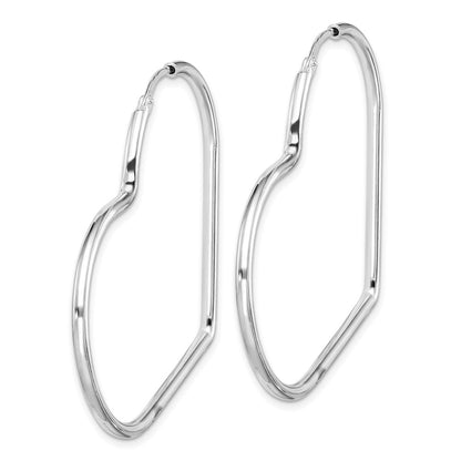 Sterling Silver Rhodium-Plated 2mm Heart Hoop Earrings