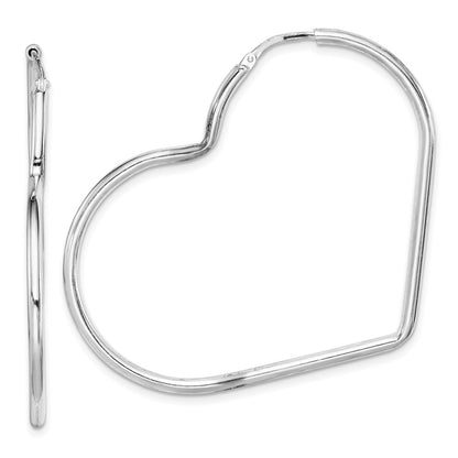 Sterling Silver Rhodium-Plated 2mm Heart Hoop Earrings