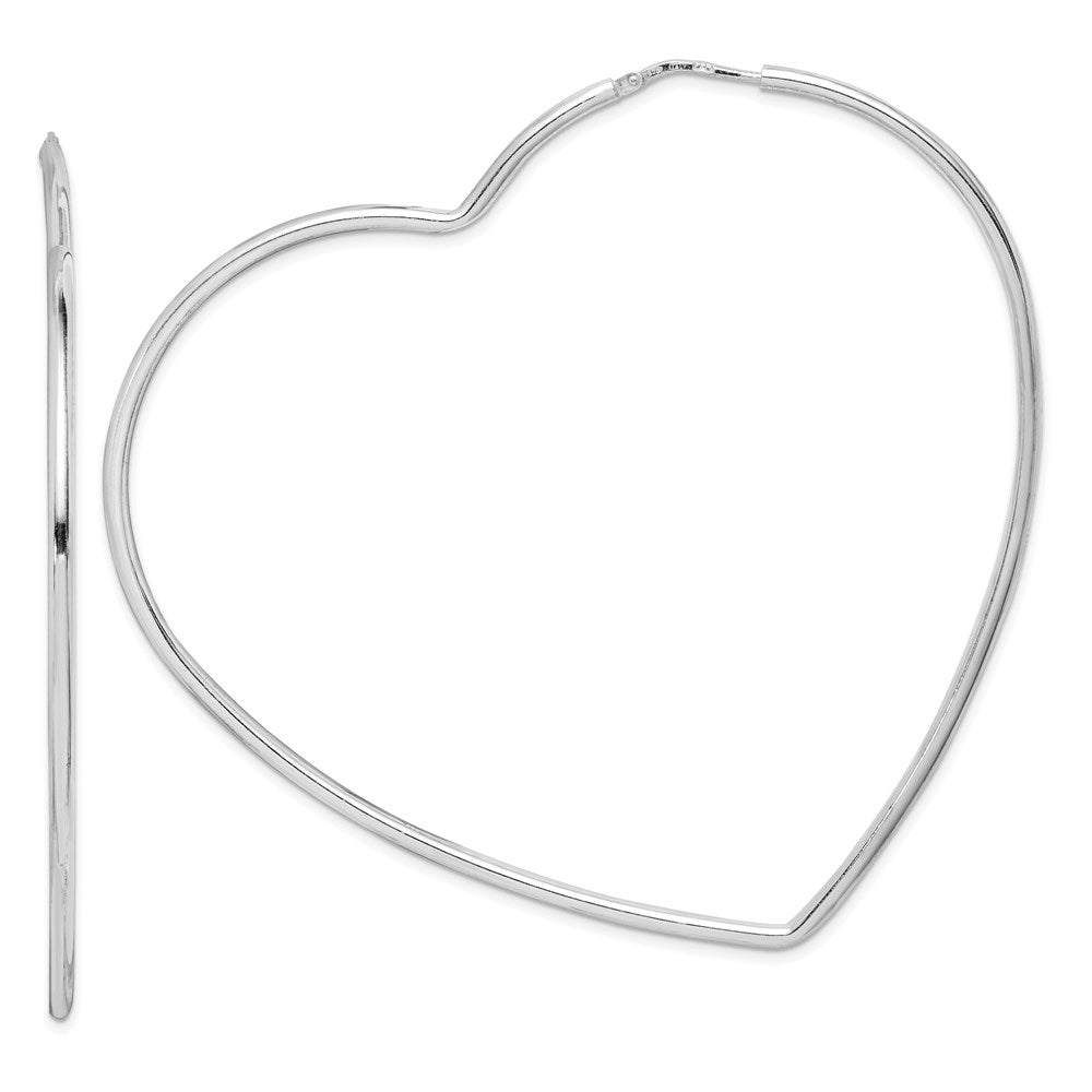 Sterling Silver Rhodium-Plated 2mm Heart Hoop Earrings