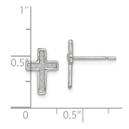 Sterling Silver Polished Glitter Infused Latin Cross Post Earrings