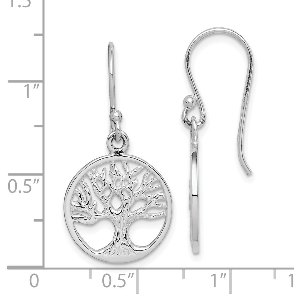 Sterling Silver Rhodium Plated Tree Dangle Earrings