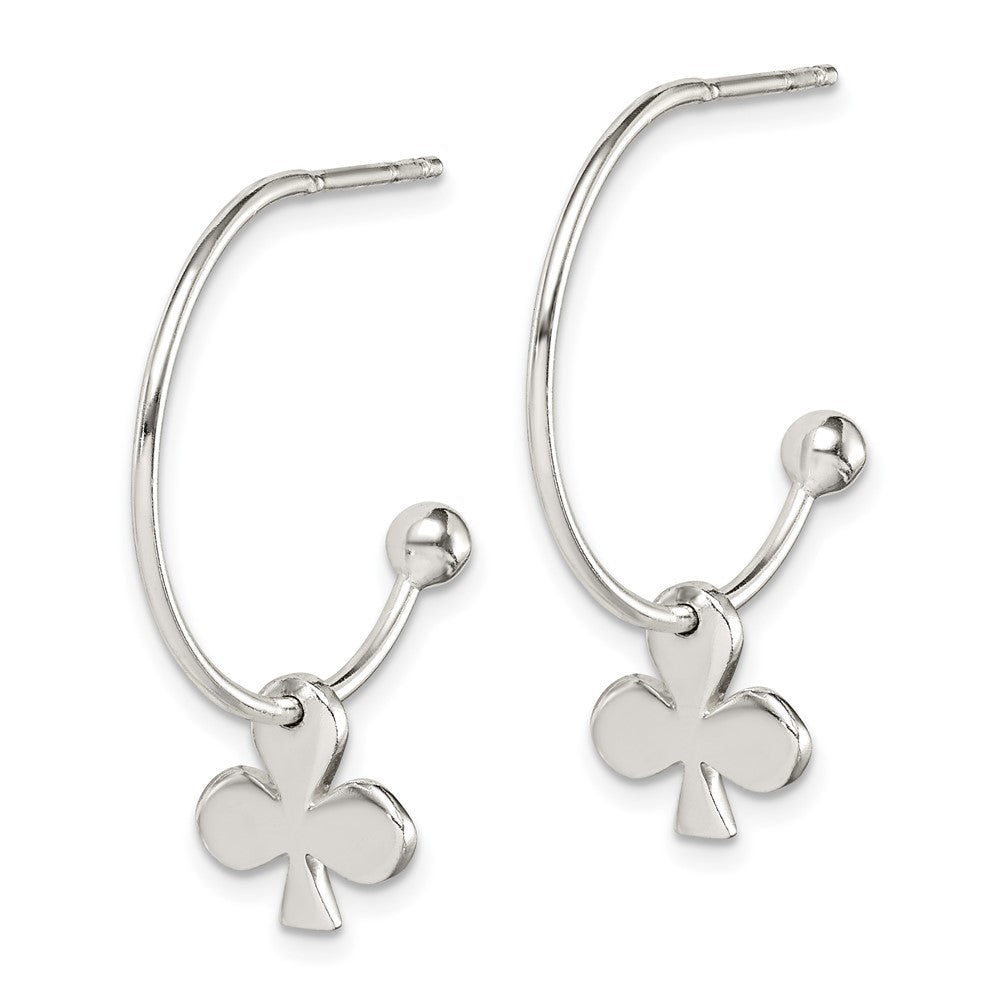 Sterling Silver Polished Clover J-Hoop Post Earrings