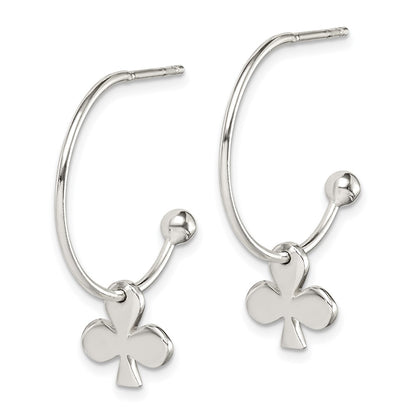 Sterling Silver Polished Clover J-Hoop Post Earrings