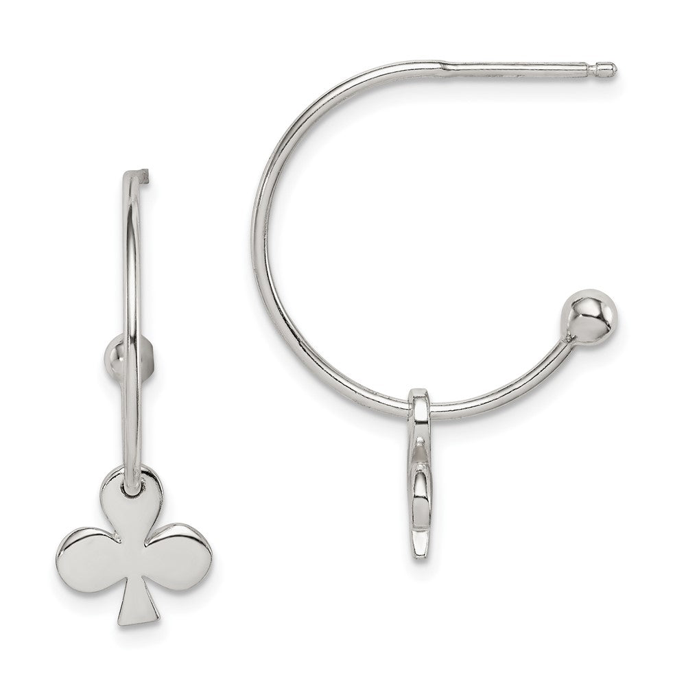 Sterling Silver Polished Clover J-Hoop Post Earrings
