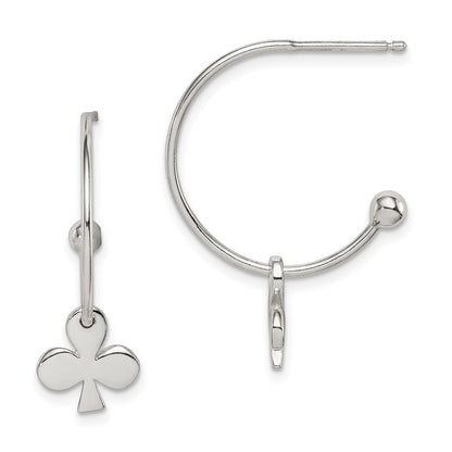 Sterling Silver Polished Clover J-Hoop Post Earrings