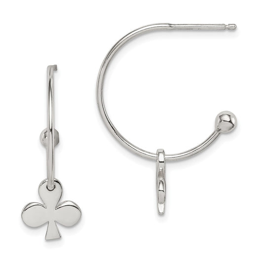 Sterling Silver Polished Clover J-Hoop Post Earrings