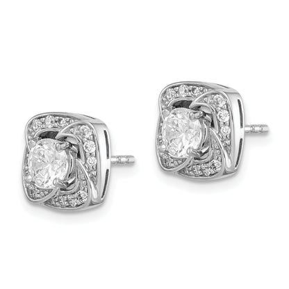 Sterling Silver Rh-Plated 5mm Round Cz Post W/ Square Jackets Earrings
