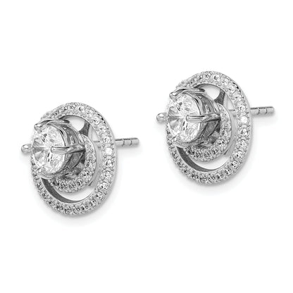 Sterling Silver Rhodium-Plated 6mm Round Cz W/Swirl Jackets Earrings