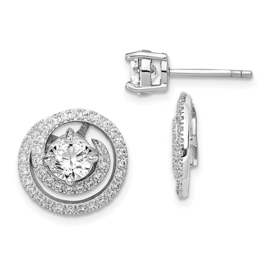 Sterling Silver Rhodium-Plated 6mm Round Cz W/Swirl Jackets Earrings