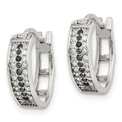 Sterling Silver Rh-Pltd Polished Black/White Cz 4mm Round Hoop Earrings