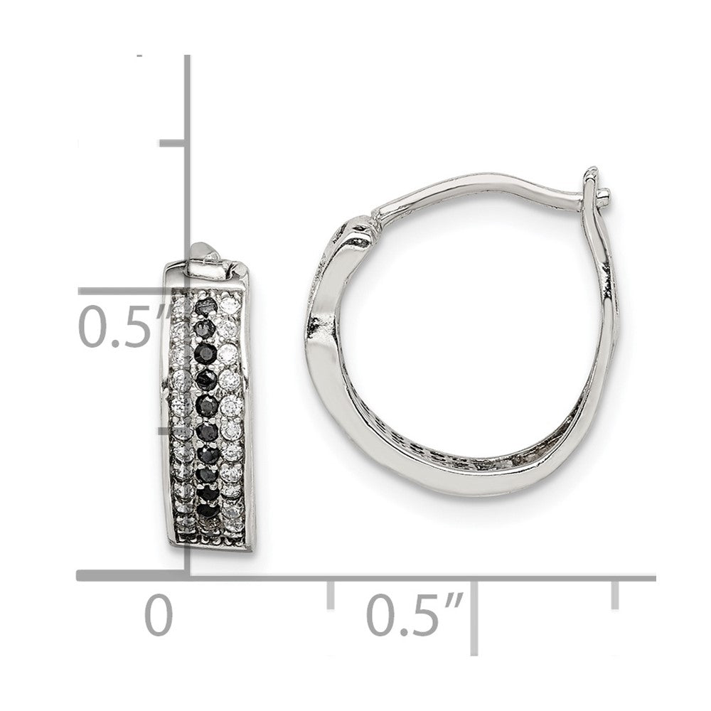 Sterling Silver Rh-Pltd Polished Black/White Cz 4mm Round Hoop Earrings