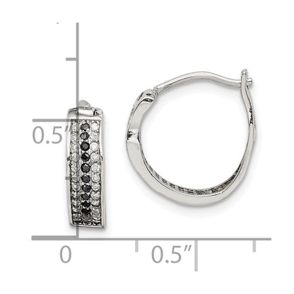Sterling Silver Rh-Pltd Polished Black/White Cz 4mm Round Hoop Earrings