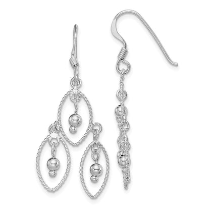Sterling Silver Rhodium-Plated Polished Textured & Beaded Dangle Earrings