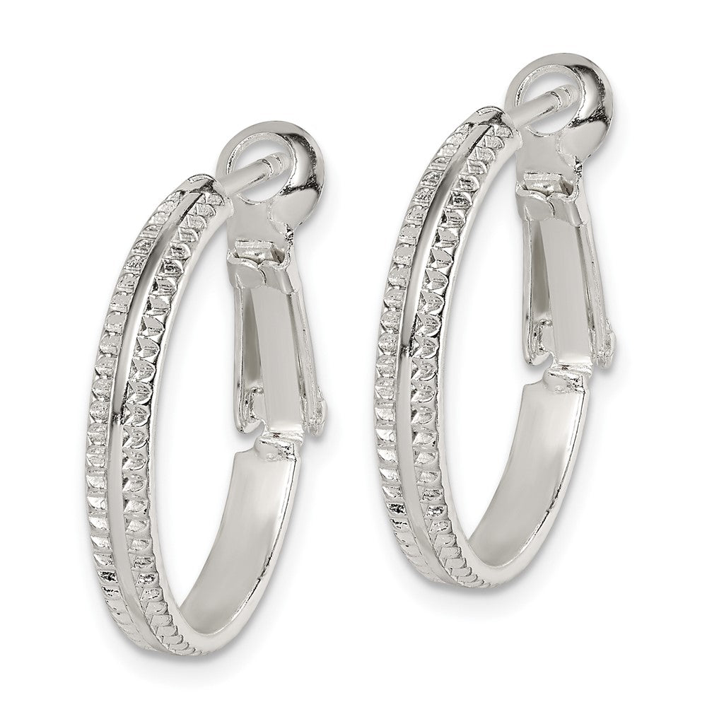 Sterling Silver Milgrain 2X20mm Omega Back Round Hoop Earrings