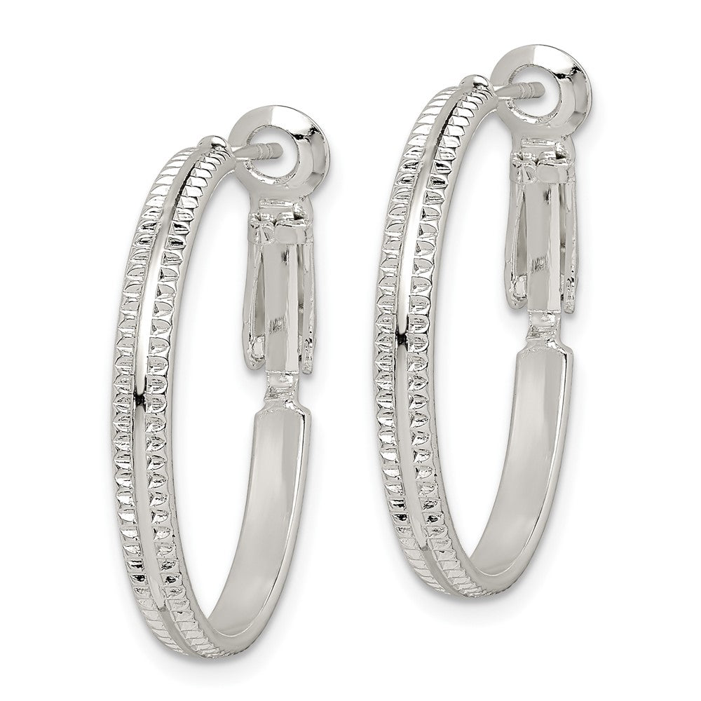 Sterling Silver Milgrain 2.25X25mm Omega Back Round Hoop Earrings