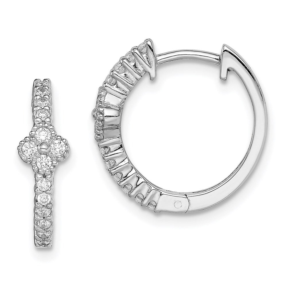 Sterling Silver Rhodium Plated Cz Hinged Hoop Earrings