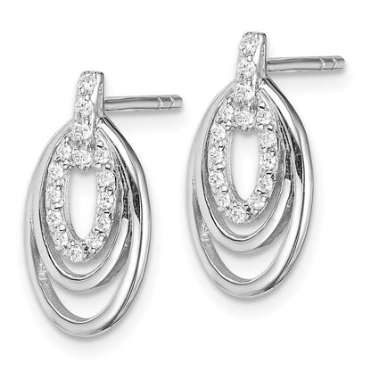 Sterling Silver Rhodium-Plated Cz 3-Oval Post Earrings