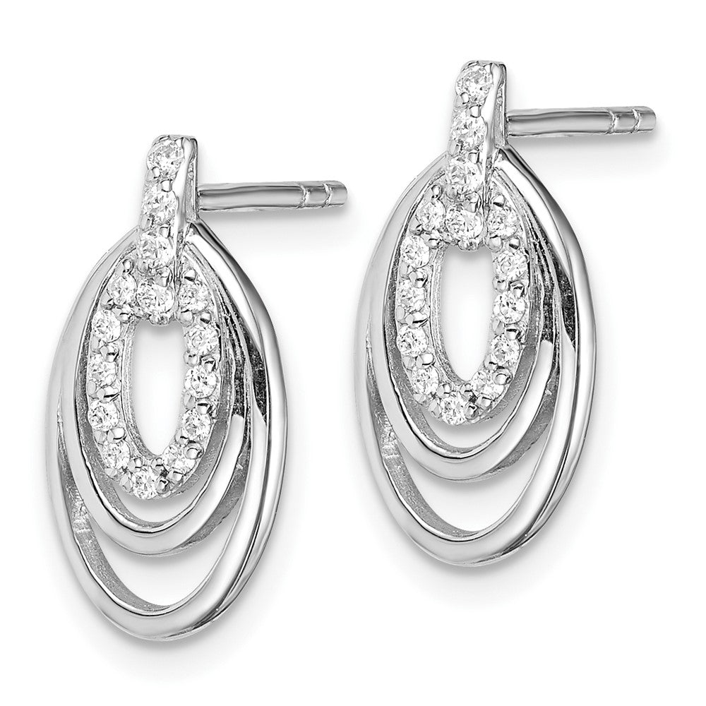 Sterling Silver Rhodium-Plated Cz 3-Oval Post Earrings