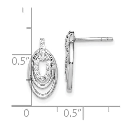 Sterling Silver Rhodium-Plated Cz 3-Oval Post Earrings