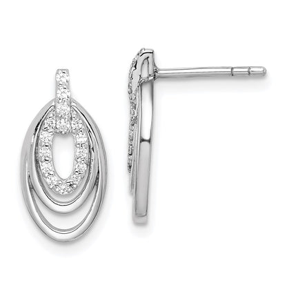Sterling Silver Rhodium-Plated Cz 3-Oval Post Earrings