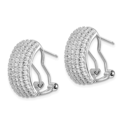 Sterling Silver Rhodium-Plated Cz 5-Row Omega Back C-Hoop Earrings