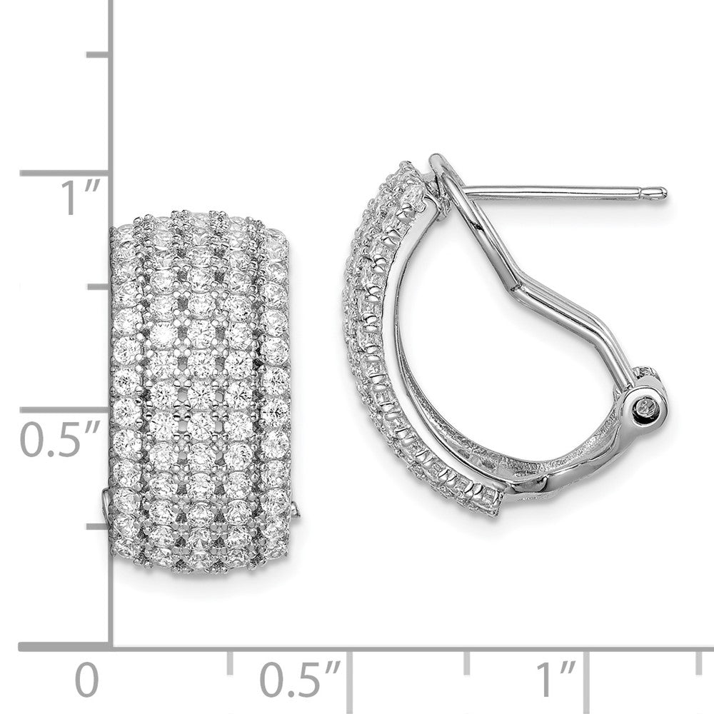 Sterling Silver Rhodium-Plated Cz 5-Row Omega Back C-Hoop Earrings