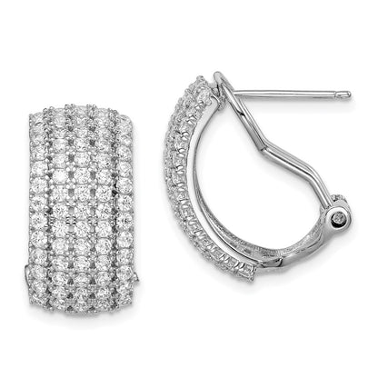 Sterling Silver Rhodium-Plated Cz 5-Row Omega Back C-Hoop Earrings