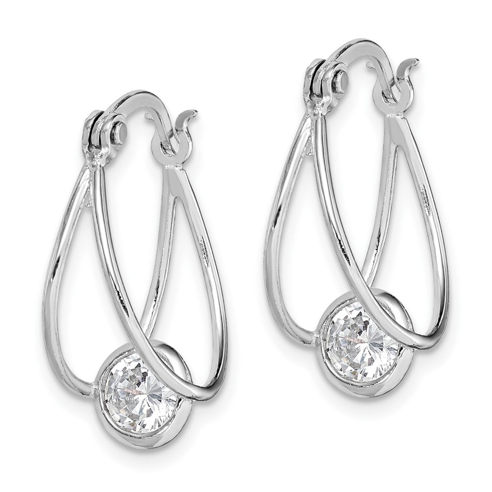 Sterling Silver Rhodium-Plated Cz Double Hoop Earrings