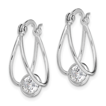 Sterling Silver Rhodium-Plated Cz Double Hoop Earrings