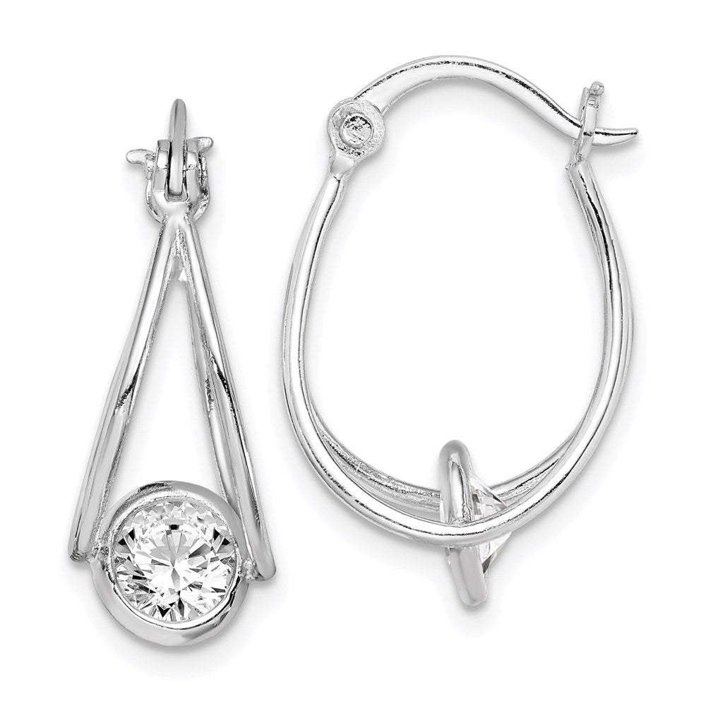 Sterling Silver Rhodium-Plated Cz Double Hoop Earrings