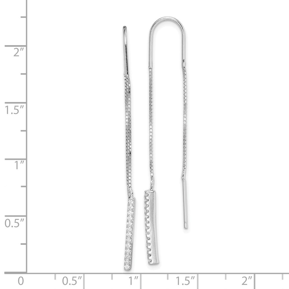 Sterling Silver Rhodium-Plated Cz Threader Earrings
