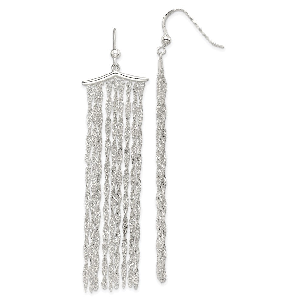 Sterling Silver Polished Fancy Multi-Strand Rope Chain Dangle Earrings