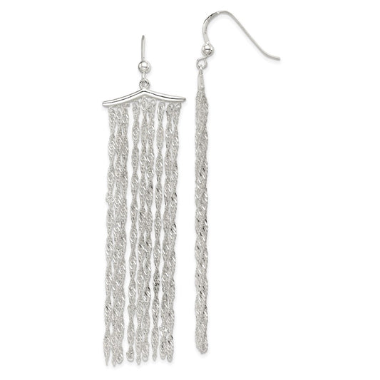 Sterling Silver Polished Fancy Multi-Strand Rope Chain Dangle Earrings