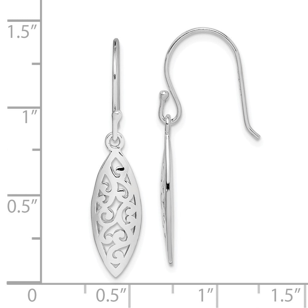 Sterling Silver Rhod-Plated Polished Filigree Marquise Shape Dangle Earring