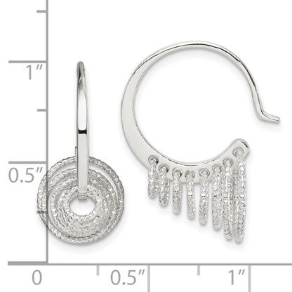 Sterling Silver Polished & Diamond-Cut Circles Dangle Hoop Earrings