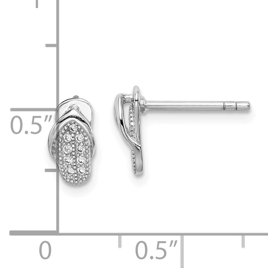 Sterling Silver Rhodium-Plated Cz Flipflop Post Earrings